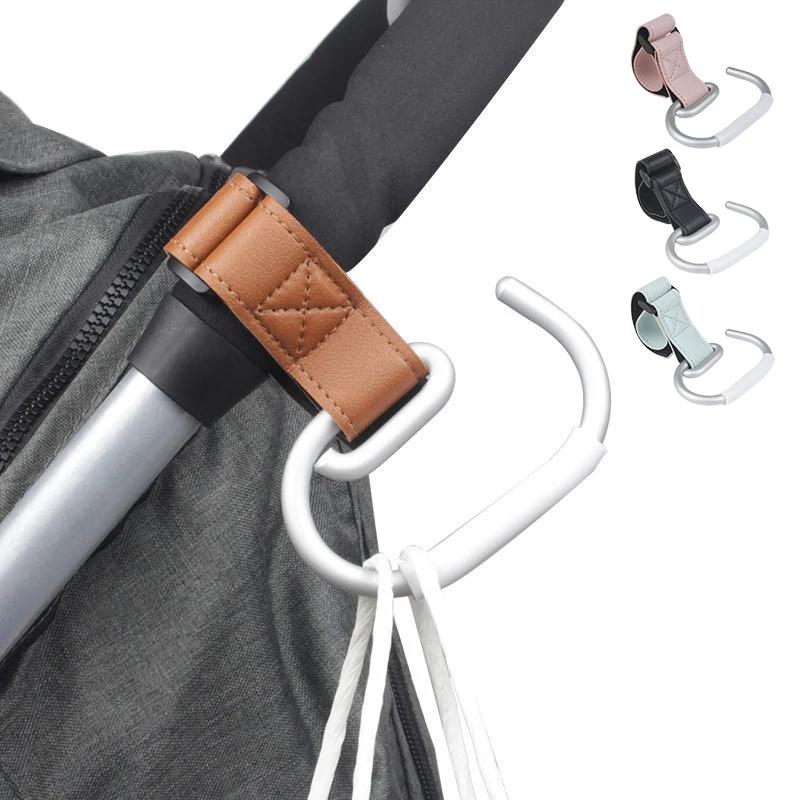 2Pcs Leather Cart Hooks Baby Stroller Hook Rotate 360 Degrees Multifunctional Leather Hooks for Bags Stroller Accessories