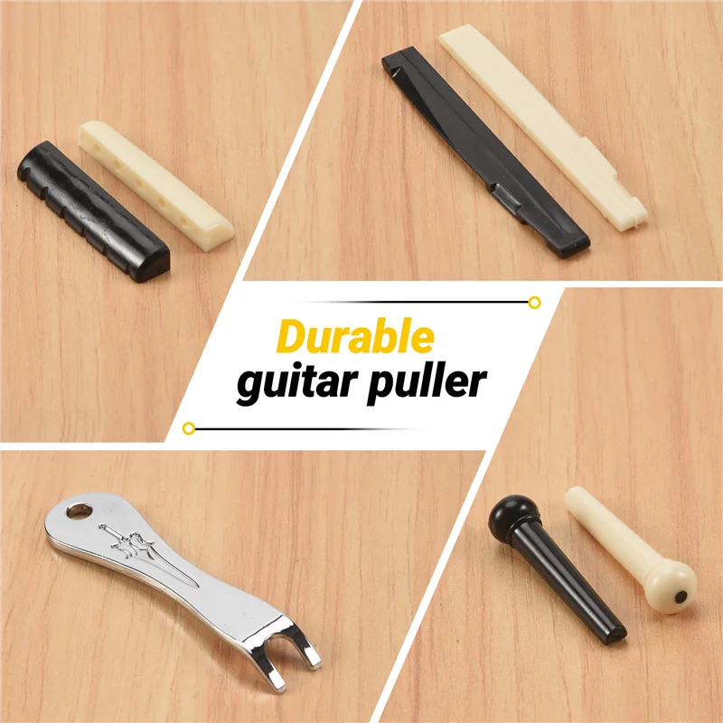 A69P-Guitar Bridge Pins Puller Pulling Remover Extractor Tool With 2 Pack Guitar Saddle Nut And 12 Pack Guitar Bridge Pins