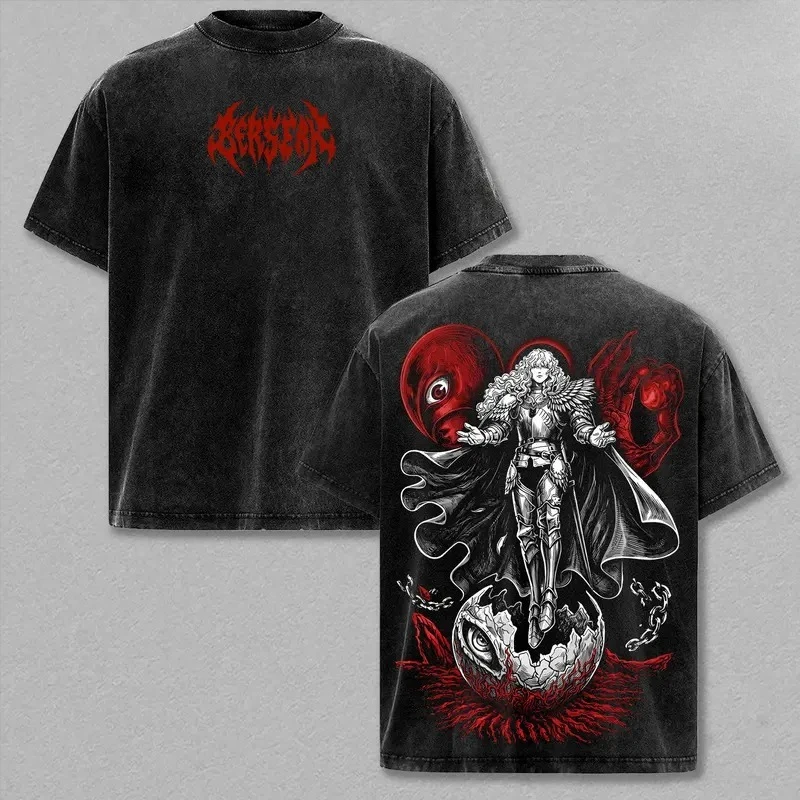 Berserk Griffith Manga Retro T Shirt Harajuku Vintage Washed T-shirt Men Women Clothing Oversized 100% Cotton Tees Clothes