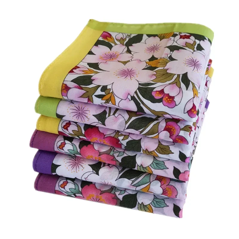 3Pcs 45x45cm 100% Cotton Cherry Blossom Flower Women Handkerchief Wrapping Cloth Wedding Party Gift