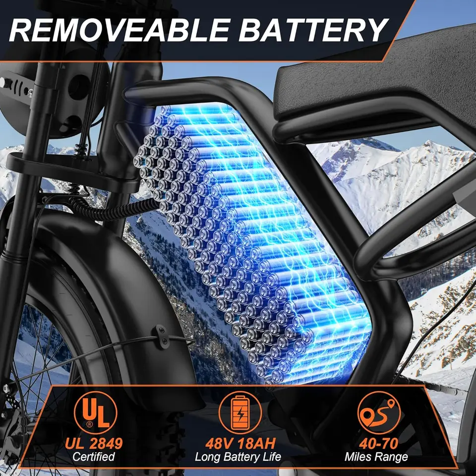 2026 New 1500W Electric Bike 20" Fat Tire 31mph Top Speed 70 Miles Range for Road Sand Mountain Snow Electric Motorcycle image 4