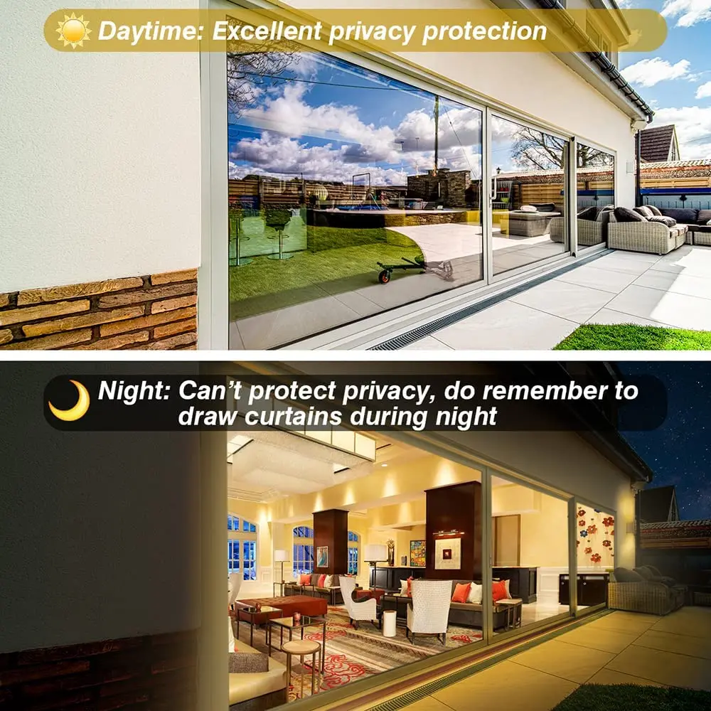 Privacy Window Film Sun Protection One Way Reflective Window Film Heat Insulation Anti-UV Self Adhesive Glass Film Home Office