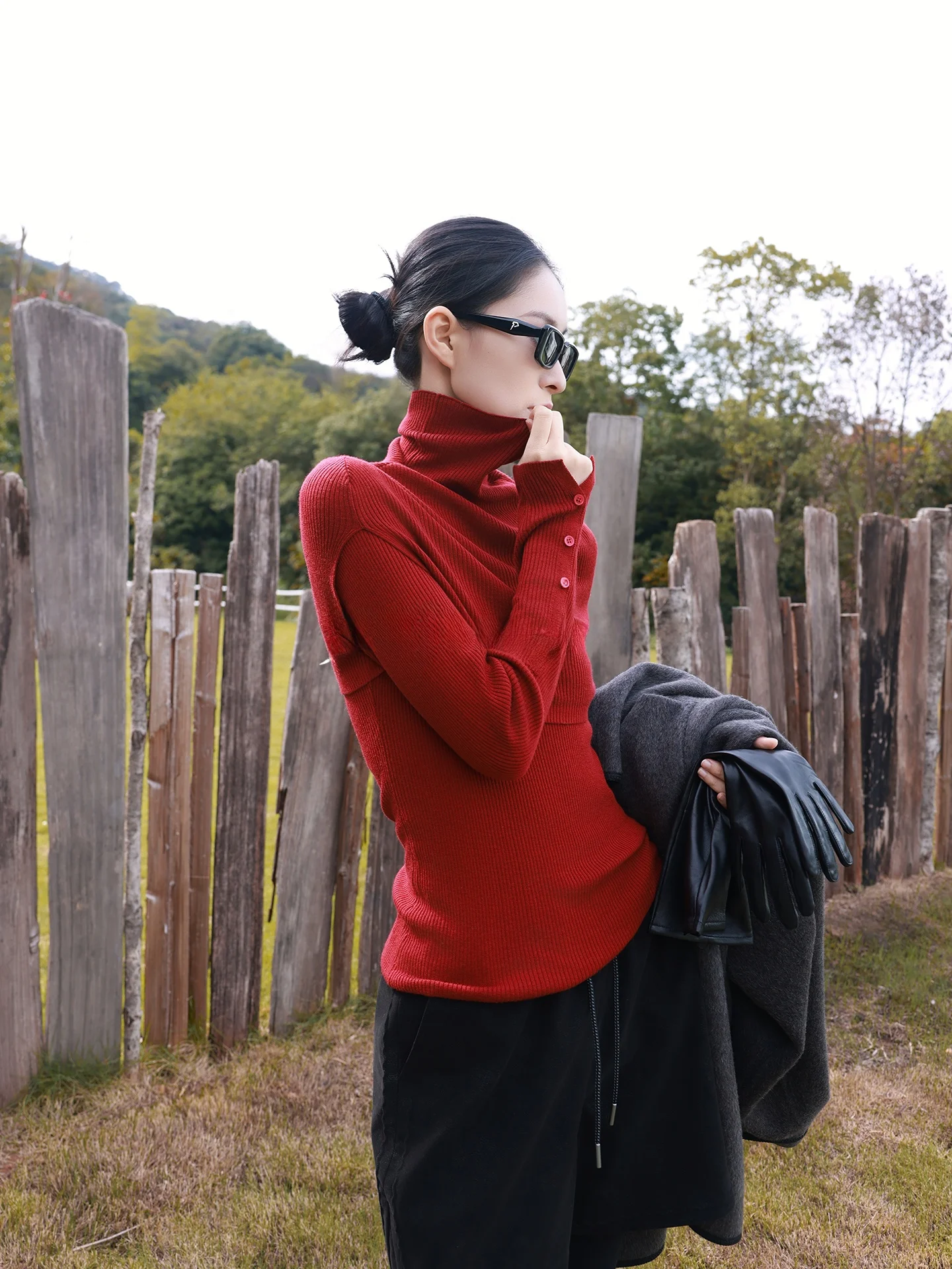 

Женский вязаный свитер Jieji Zhang с высоким воротником и длинными рукавами, из смесовой шерсти, приталенный, элегантный, повседневный, весенний сезон