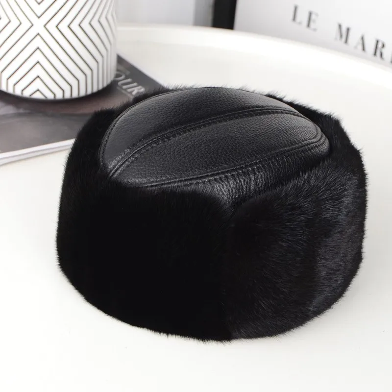 Middle-aged and old water-wool hats for men cold-proof leather ear-protecting outdoor use