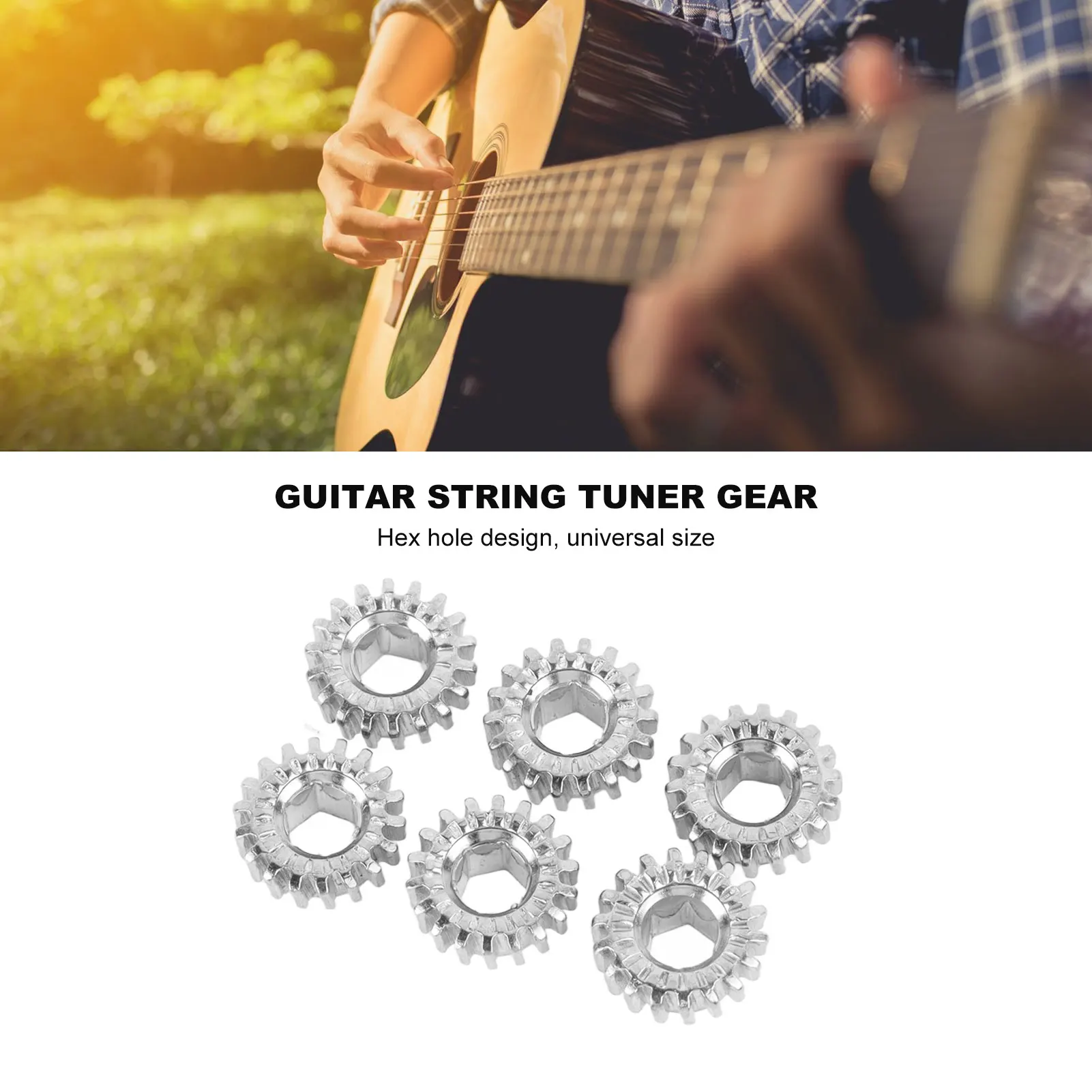 6PCS Guitar Tuner Peg Gears Metal Hex Hole Gear String Button Gear For Folk Classic Electric Guitars