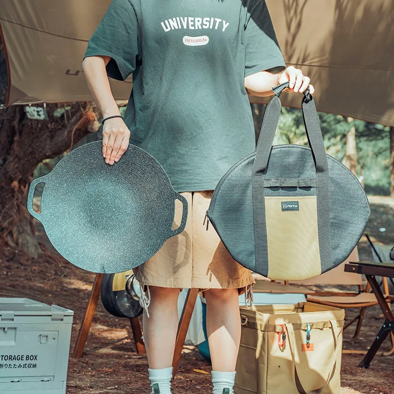 

38CM Outdoor Cast Iron Pot Storage Bag Maifan Stone BBQ Grill Pan Frying Pan Flat Pan Handheld BagThickened Storage Bag