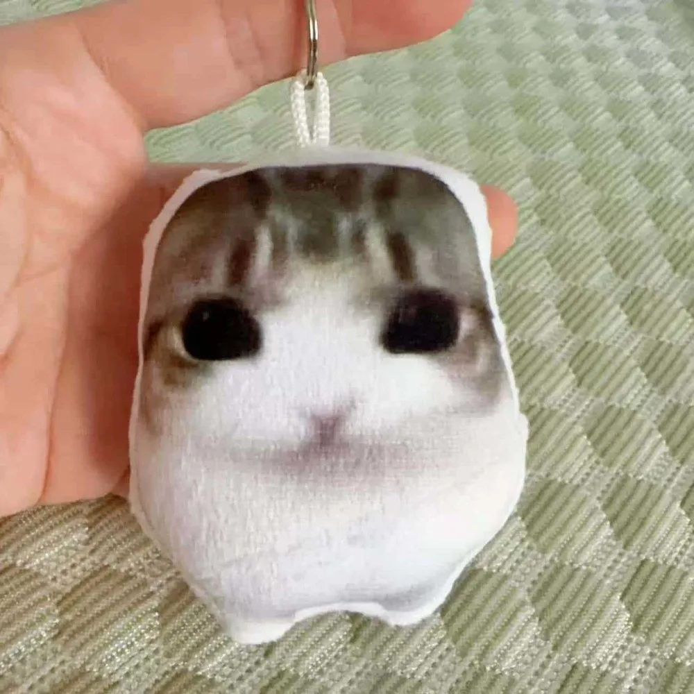 Squeeze Sound Cat Plush Voice Keychain Soft Filled Funny Cat Print Keyring With Metal Ring Fade Resistant Cute Cat Doll Pendant