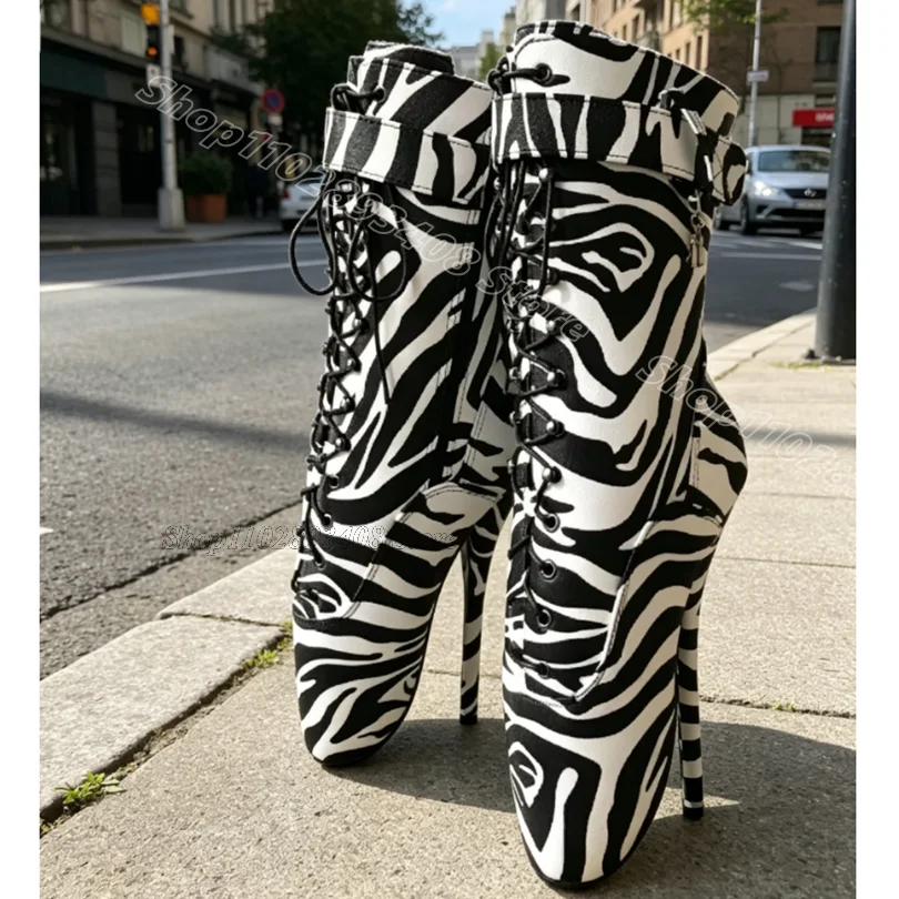 Zebra Stripe Ballet Short Boots Thin High Heels Matte Leather Stylish Design Women Performance Sexy Boots Zapatos Para Mujere