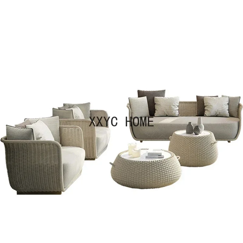 Outdoor Rattan Sofa Garden Balcony Outdoor Sun Protection Leisure Sofa Homestay Garden Sun Room Rattan Sofa Combination WKGF