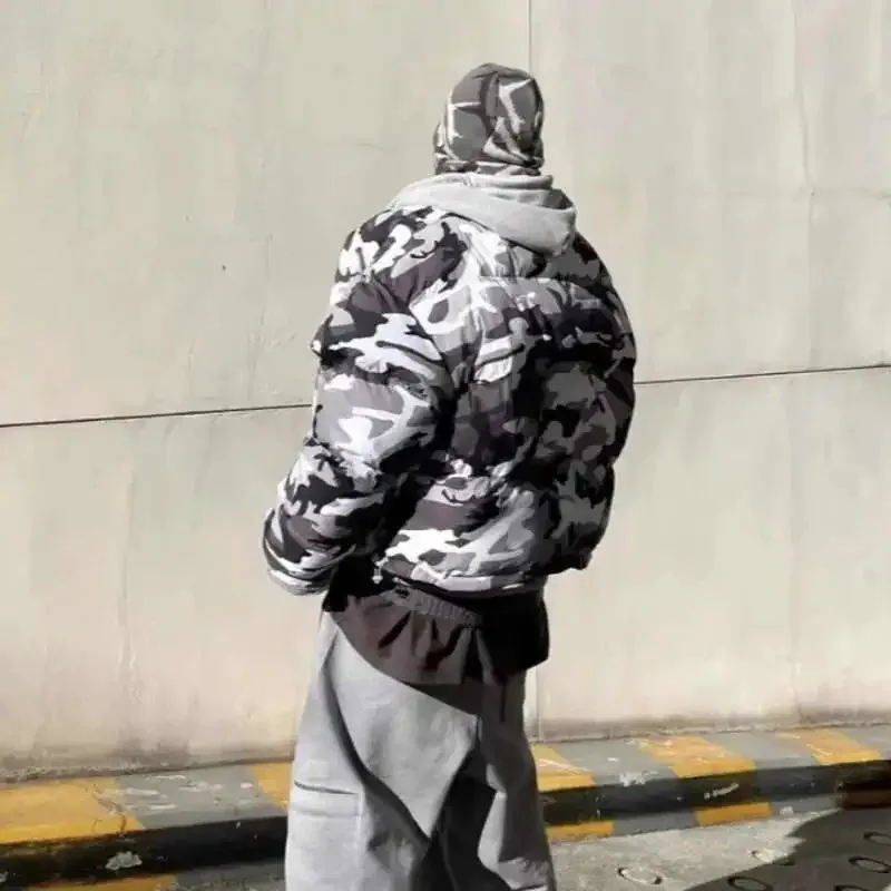 شتاء جديد التمويه عكسها اثنين ارتداء سستة مقنعين مبطن وسادة مبطنة الرجال شارع العليا معطف مبطّن بالقطن #5