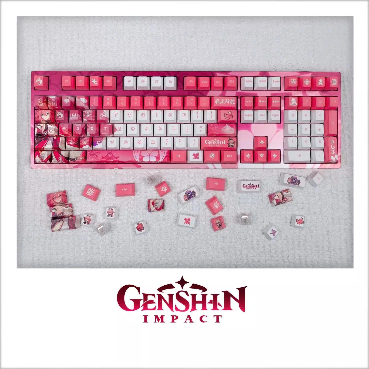 Yae Miko PBT Keycaps Genshin Impact DYE Sublimation Key Cover Cherry Cross MX Switch Key Caps for Mechanical Keyboard Otaku Gift