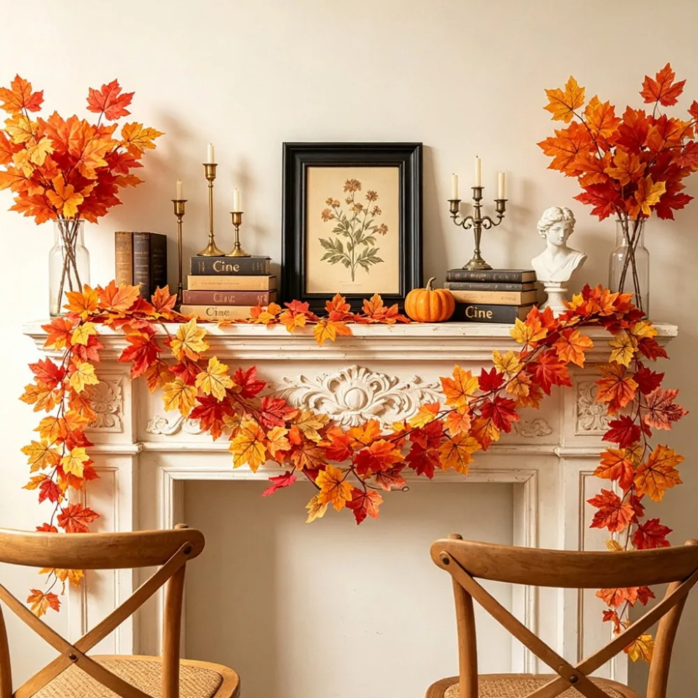 New LED Halloween Thanksgiving Harvest Maple Leaf Vine Copper Wire String Lights Holiday Party Home Decoration Autumn Festival