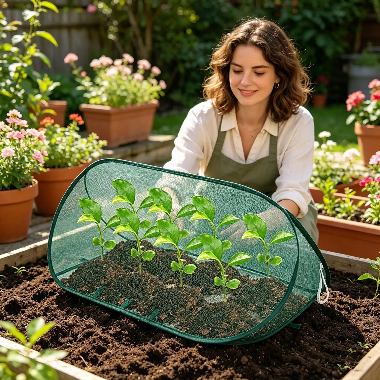 Foldable Plant Protection Netting Pop-Up Netting Garden Row Covers with 6Pcs Ground Stakes Protector From Animals