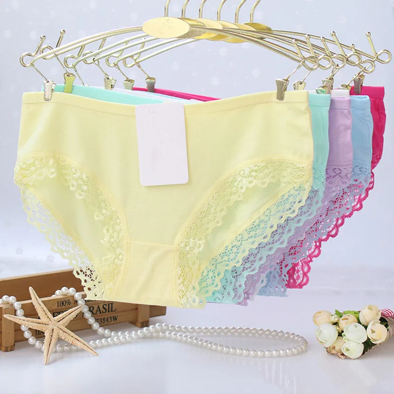 4pcs New laciness Girl shorts briefs Modal cotton buds lace underpants Slim panties girls teenagers underwear wholesale