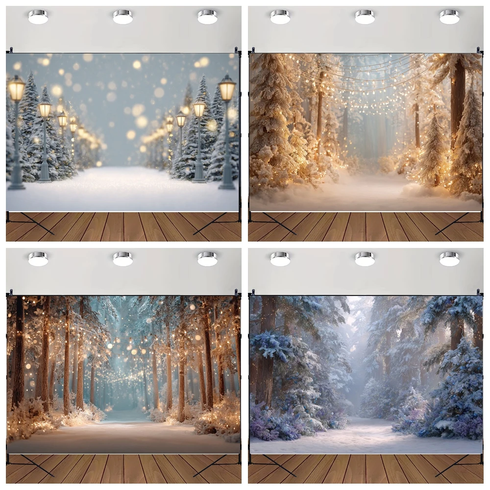 

MOON.QG Forest Path Glitter Light Christmas Pines Background Backdrop Kids Photobooth Shooting Props Wallpaper Booth Studio