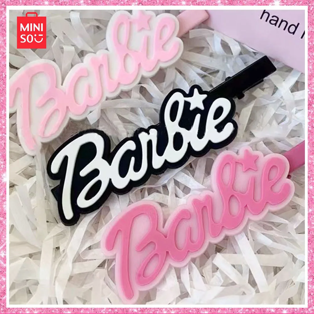 2024 Miniso Barbie New Fashion Hair Card Cute and Playful Letters Bangs Hair Accessories Kawaii Pink Girl Gift