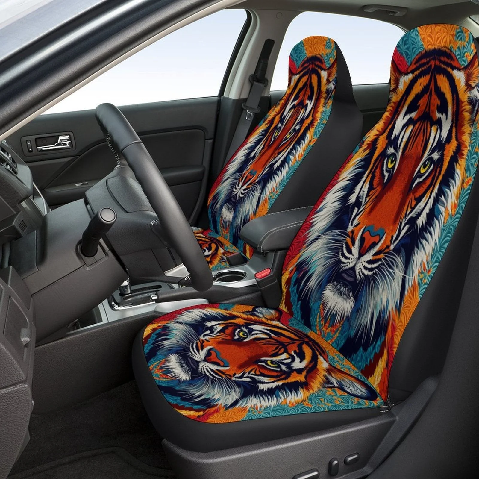 Car Seat Cover Set Featuring A Tiger Design, Suitable For Various Vehicles. Stylish And Comfortable, These Personalized Seat Pro