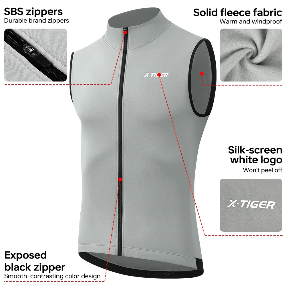 X-TIGER Men's Warm Vest Winter Fleece Windproof Jacket Slim Fit Outdoor Running Cycling Sports Vest Sleeveless Coat