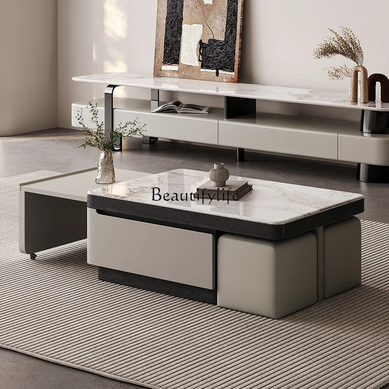 

ls 42Medieval style telescopic microcrystalline stone coffee table with stool small apartment Italian minimalist modern minimali