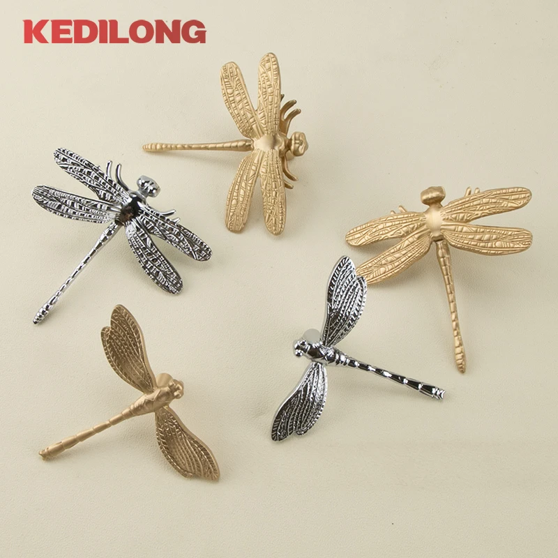 

KEDLO Modern Personalized Creative Gold Drawer Brass Dragonfly Knob French Light Luxury Silver Kitchen Cabinet Butterfly Handle