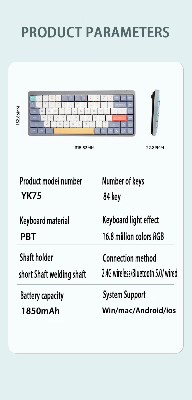 Imagem -06 - Outemu-teclado do Computador Portátil Conexão de Solda de Interruptor Baixo Pcb Modos bt 2.4g Iluminação Branca Yk75 Yk75