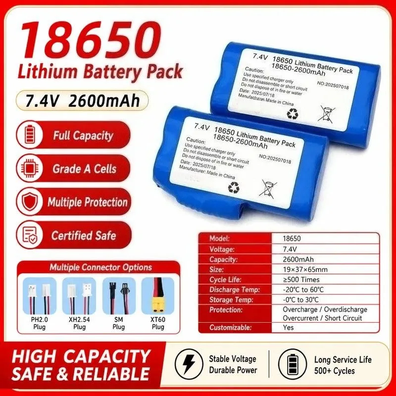 3pcs 7.4V 5200mAh Lithium Battery for Heating Gloves Insoles Vests Knee Pads Rechargeable 18650 4400mAh Power Bank Replacement