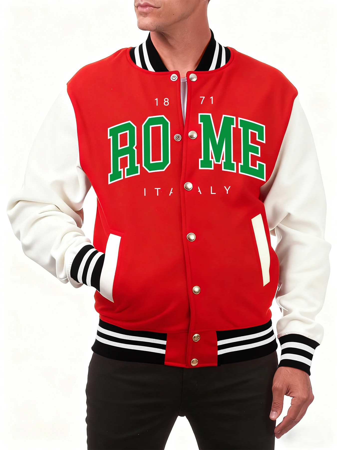 

Rome Italy Letter Pattern Autumn Baseball Jersey Male Fashion Button Top Vintage Loose Jacket Fleece Comfortable Sportswears