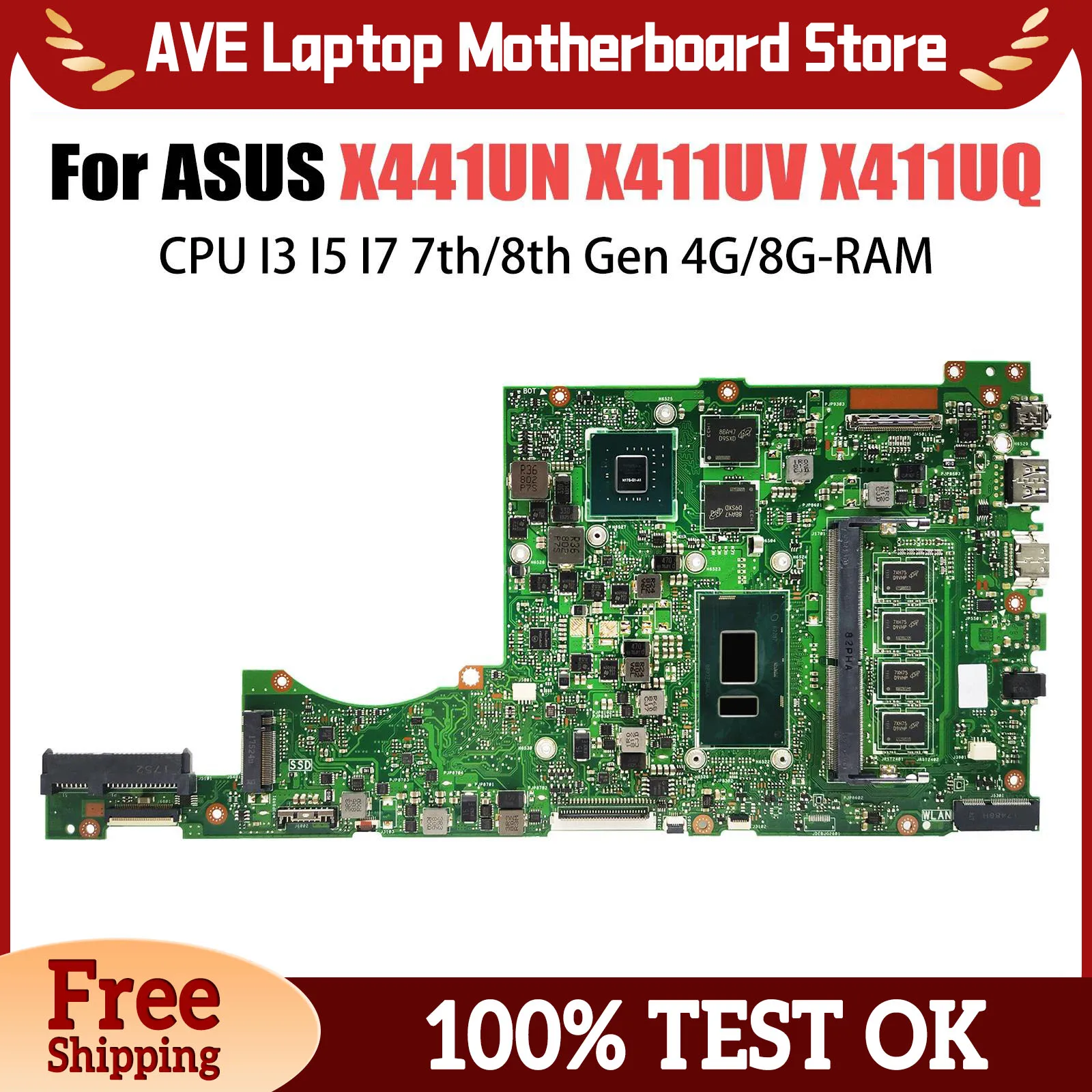 X411UV Laptop Motherboard For ASUS Vivobook S4200U S4100U X411UQ X411UA X411UN Mainboard 4417U I3 I5 I7 7th/8th 4GB/8GB-RAM