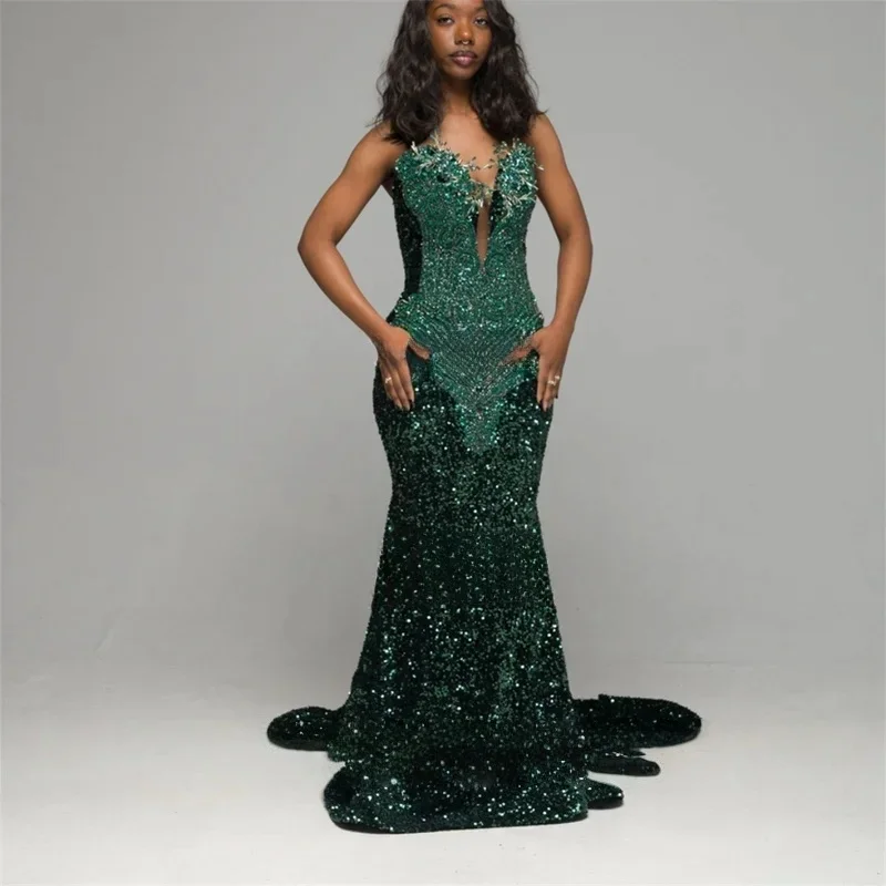 Lange Ballkleider für schwarze Mädchen, herzförmige Pailletten, perlenbesetzt, amerikanisch-afrikanische Abendkleider, Geburtstagsparty-Robe, individuell gestaltet