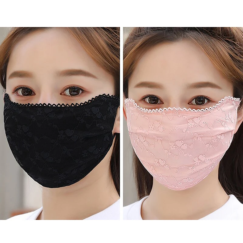 Universal Thin Ice Silk Sunscreen Lace Mask Sunshade Solid Color Sunscreen Face Cover Strap Hanging Ear UV Protection Mask