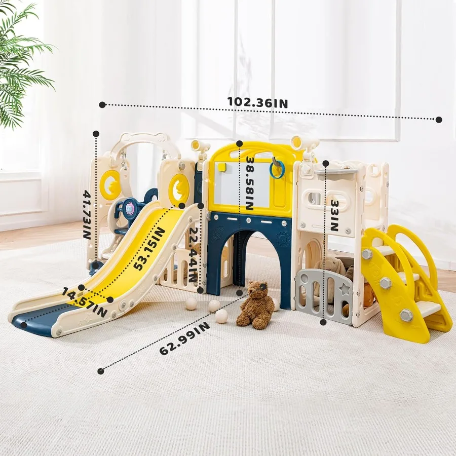 مجموعة لعب كبيرة 12 في 1 متأرجحة ومنزلق للأطفال الصغار بعمر 13 عامًا ملعب داخلي خارجي مع نفق كرة سلة متسلق S #2
