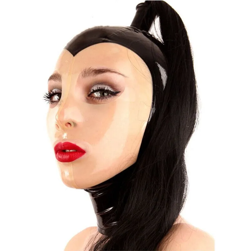 

Latex Hood with Black Ponytail Wig and Back Zipper Rubber Mask