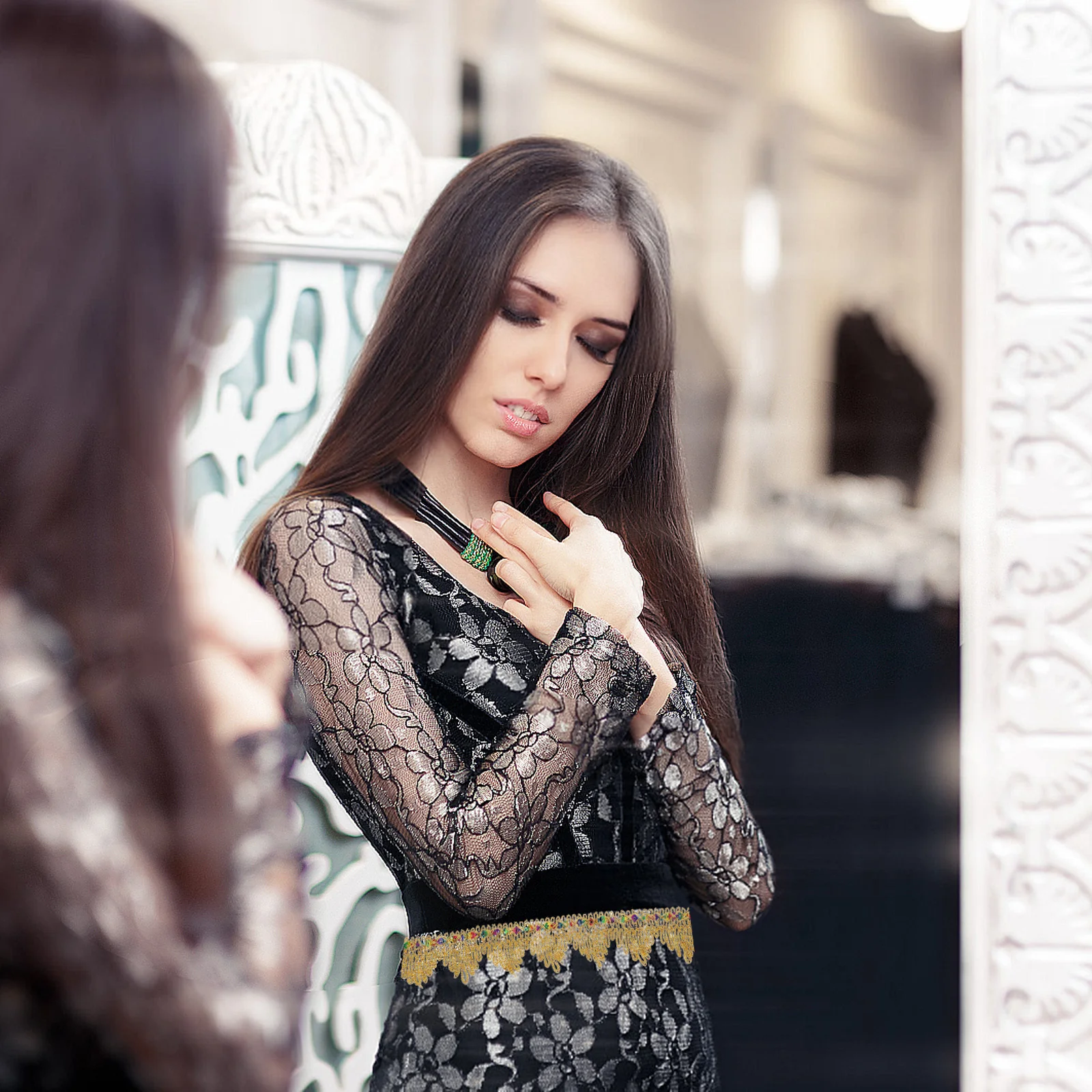 

Gold Lace Trim 13m Metallic Ribbon Sequins for DIY Crafts Sewing Bouquet Decoration Lace Ribbon Costume Accessories