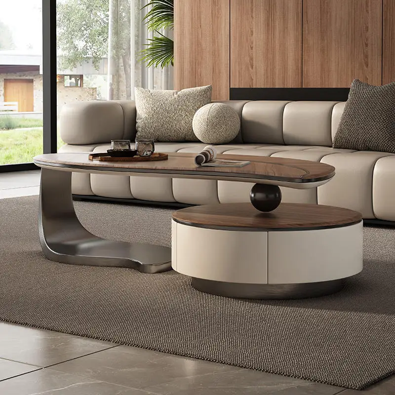 2025 New Design Modern Coffee Table Leaf Style Wood And Steel Tea Table With Storage For Livingroom Hotel Villa