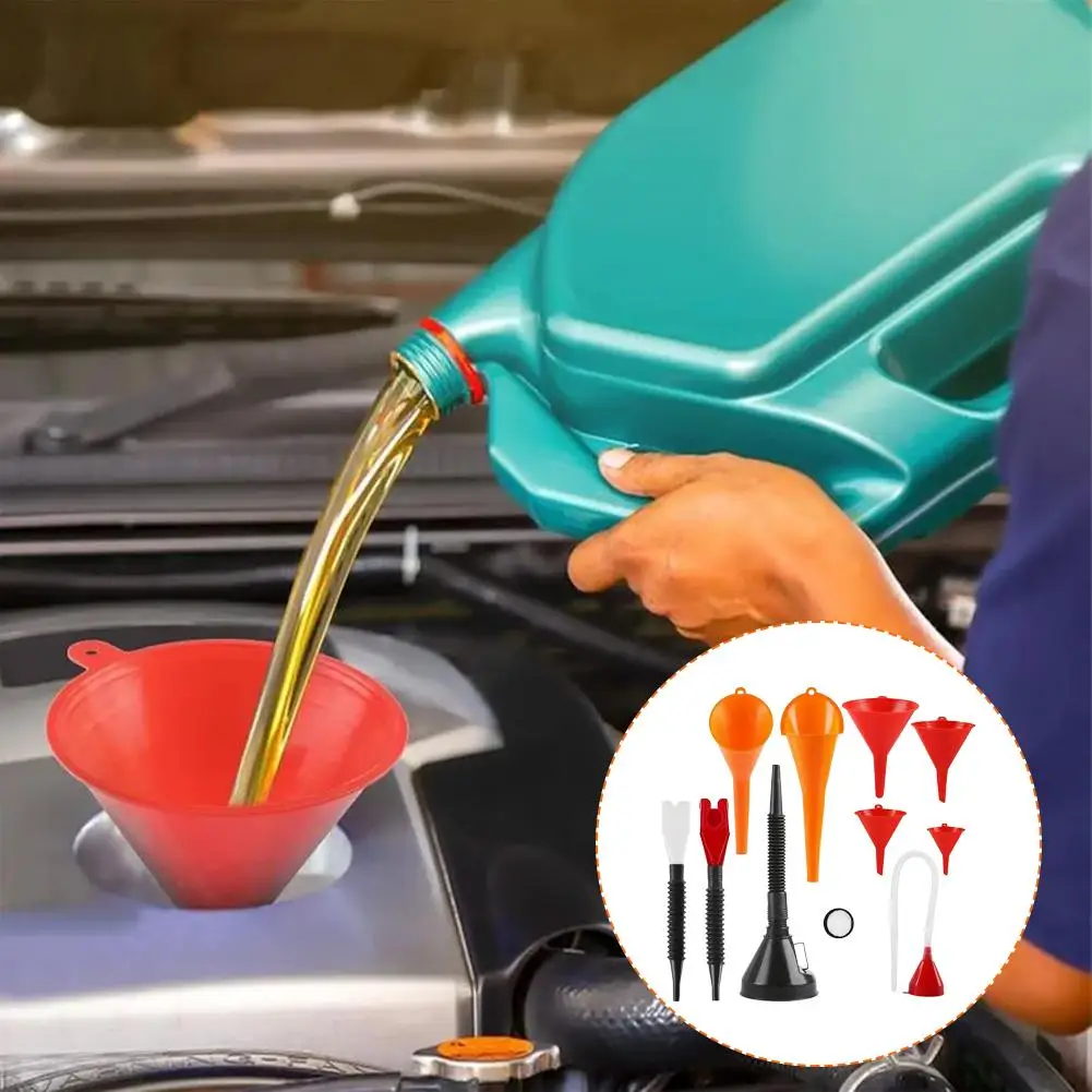 

7pcs/set Car Plastic Funnel Set Wide-Mouth Fuel and Oil Multi-Purpose Flexible Right-Angle Funnel For Coolant and Oil
