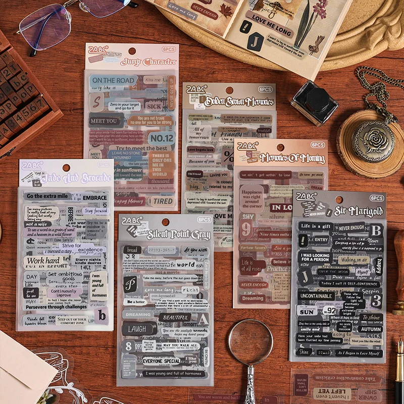 

6 листов ретро английский ПЭТ высечки наклейки креативный коллаж DIY материал ручной работы планировщик справочник эстетические принадлежности