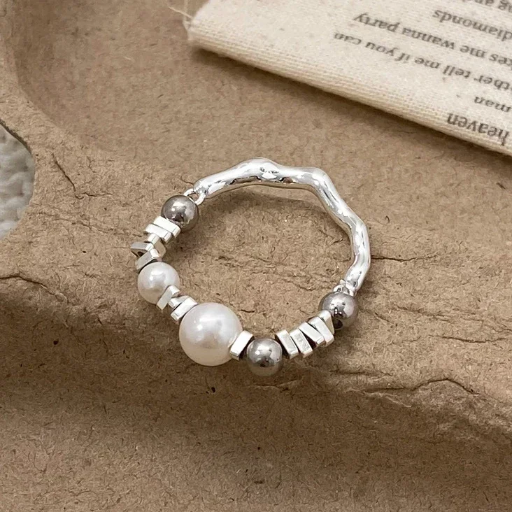 

Real 925 Sterling Silver Minimalist Pearl Geometric Rings for Women Classic Elastic Rope Fine Jewelry Personality Accessories