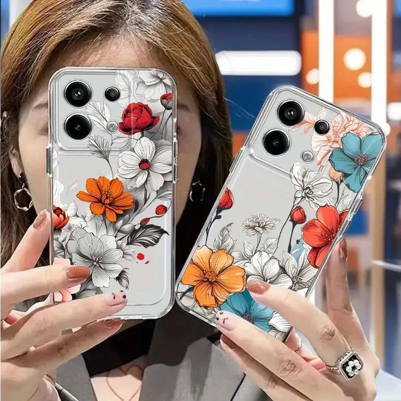 

Vintage Art Flower Pattern For Redmi K 80 70 70E 60 60E 50 40 40S 15C 15 12 A2 A1 Turbo 4 Ultra Pro Plus Phone Case