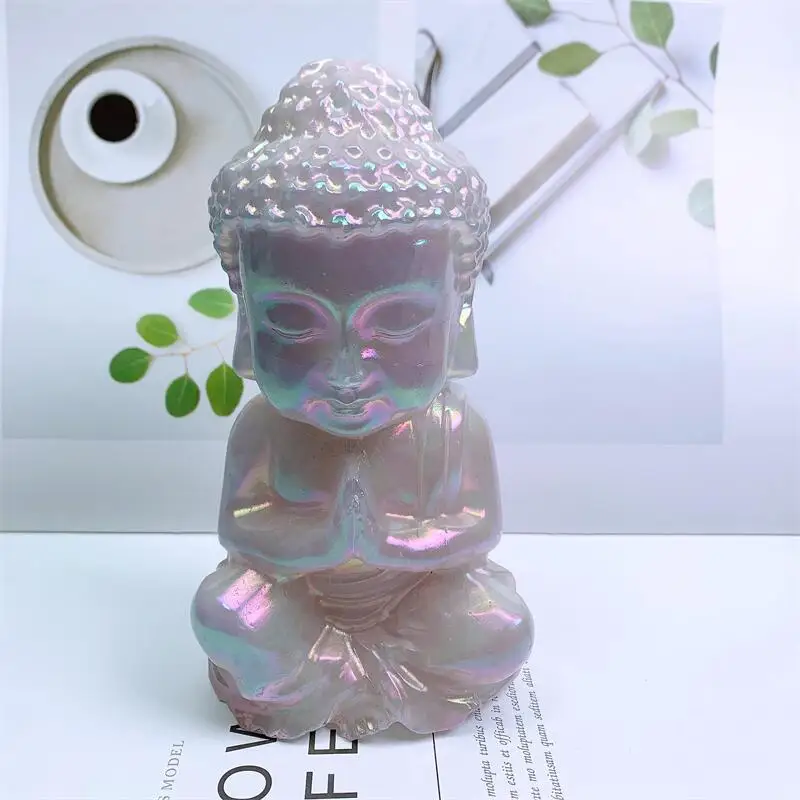 Natural Aura Rose Quartz Buddha Statue Healing Crystal Fengshui Fashion Buddhism Home Decoration Gift 1pcs