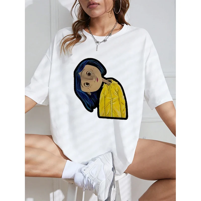 Cartoon Coraline Printed Tshirt Men Woman Streetwear Summer Oversize Loose Cotton Tee Tops Harajuku Unisex Short Sleeve Clothing