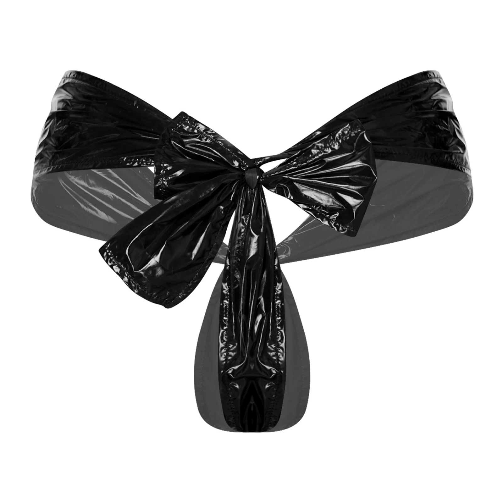 Women Water Resistant Bikini Briefs Lingerie Panties Patent Leather Latex Underwear Panties Low Waist Bowknot Japanese Thongs