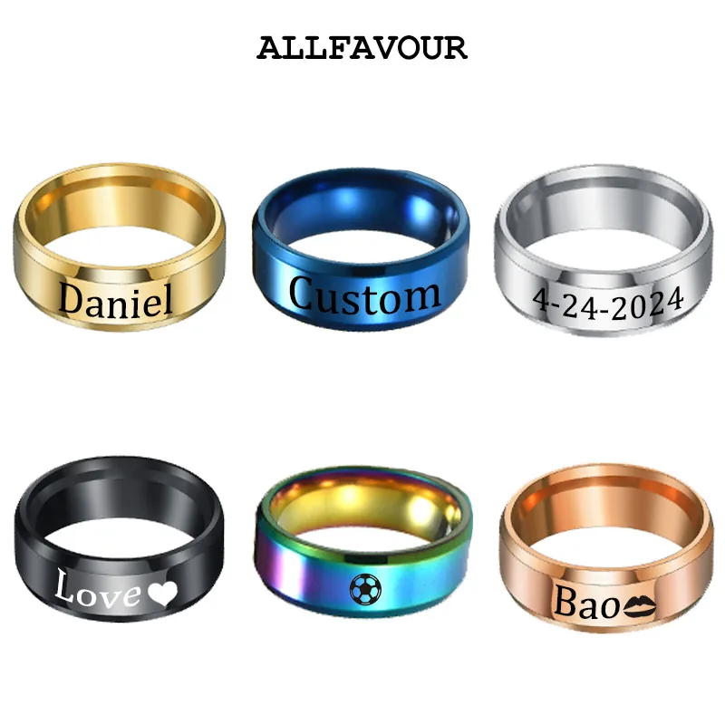 

Personalized Stainless Steel 8mm Simple Men Rings Customized Engrave Name Smooth Ring For Couple Wedding Jewelry Gifts Wholesale
