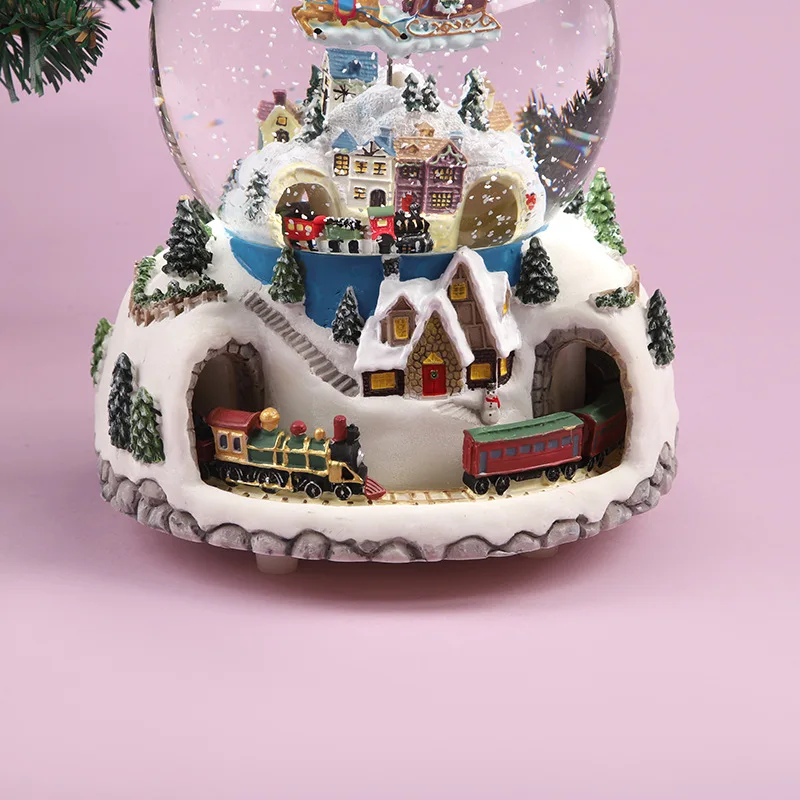 Christmas Crystal Ball Snowflake Elderly Double Train Carriage Music Box Home Decoration Crafts Unique Gift