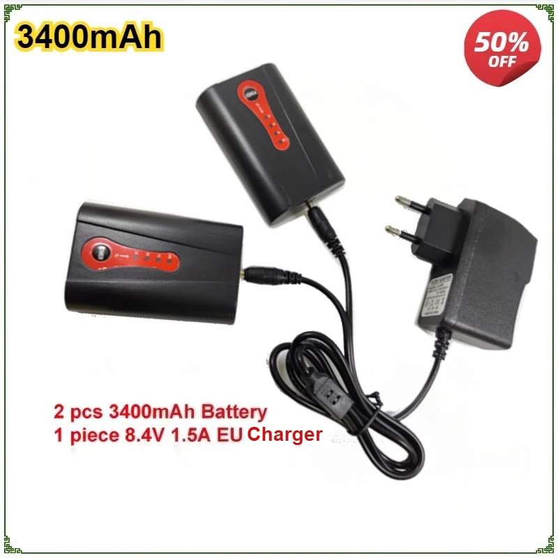

3400mAh 7.4V 8.4V Heated Clothing Lithium Battery for Heated Gloves Shoulder Straps US EU Charger DC3.5 Dual Plug