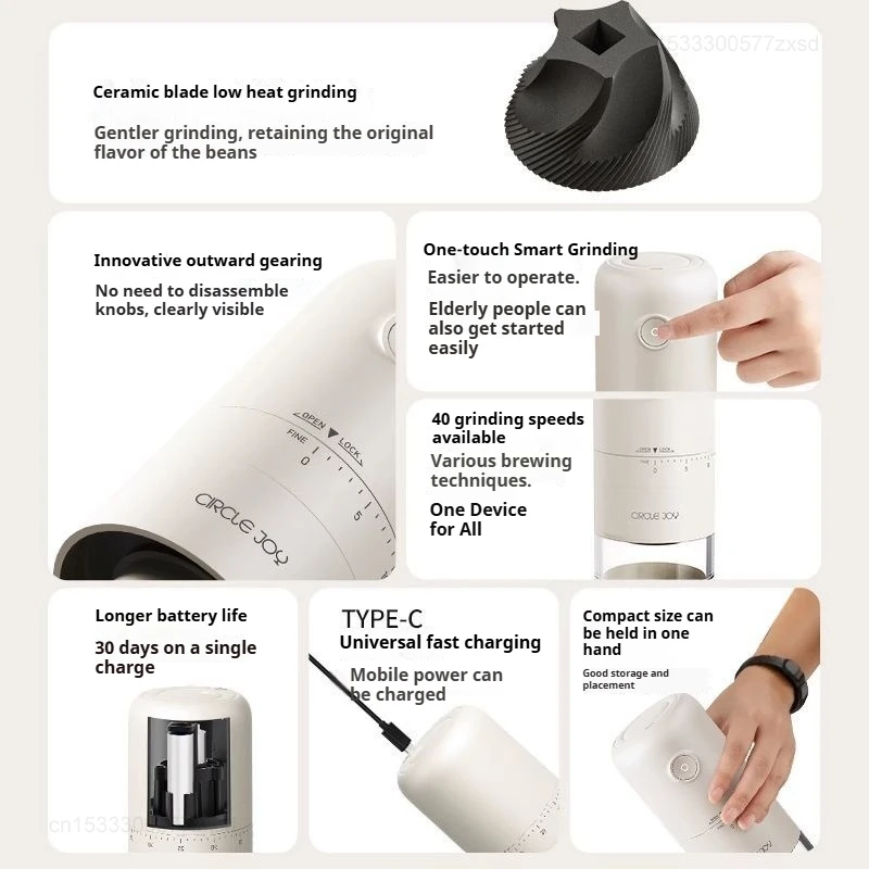 Youpin Circle Joy Penggiling Biji Kopi Elektrik Portabel 40 Gigi Mesin Kopi Penggiling Isi Ulang Rumah Dapat Disesuaikan Eksternal