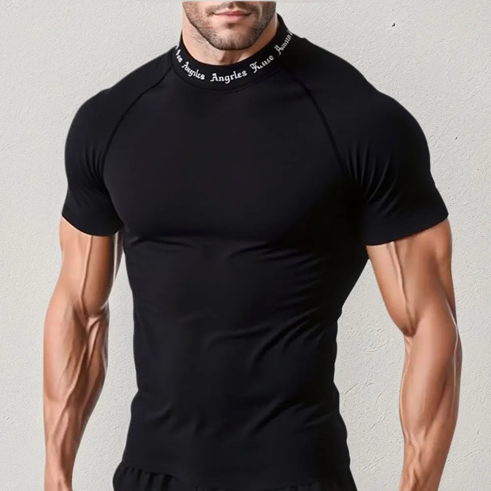Men Bodybuilding Quick Dry Casual Compression Short Sleeve T-Shirt Man Gym Fitness Clothing Sport Running Workout Tee Sweatshirt