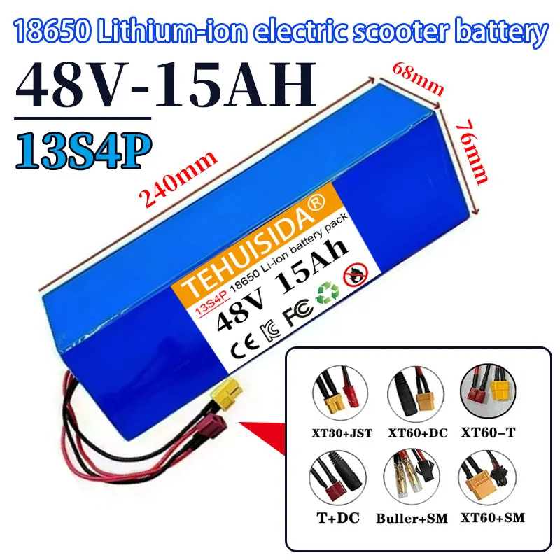 حزمة بطارية جديدة 13S4P 15000mAh 48V ليثيوم أيون 18650 مع BMS مناسبة لدراجات سكوتر كهربائية شحن 54.6 فولت #1