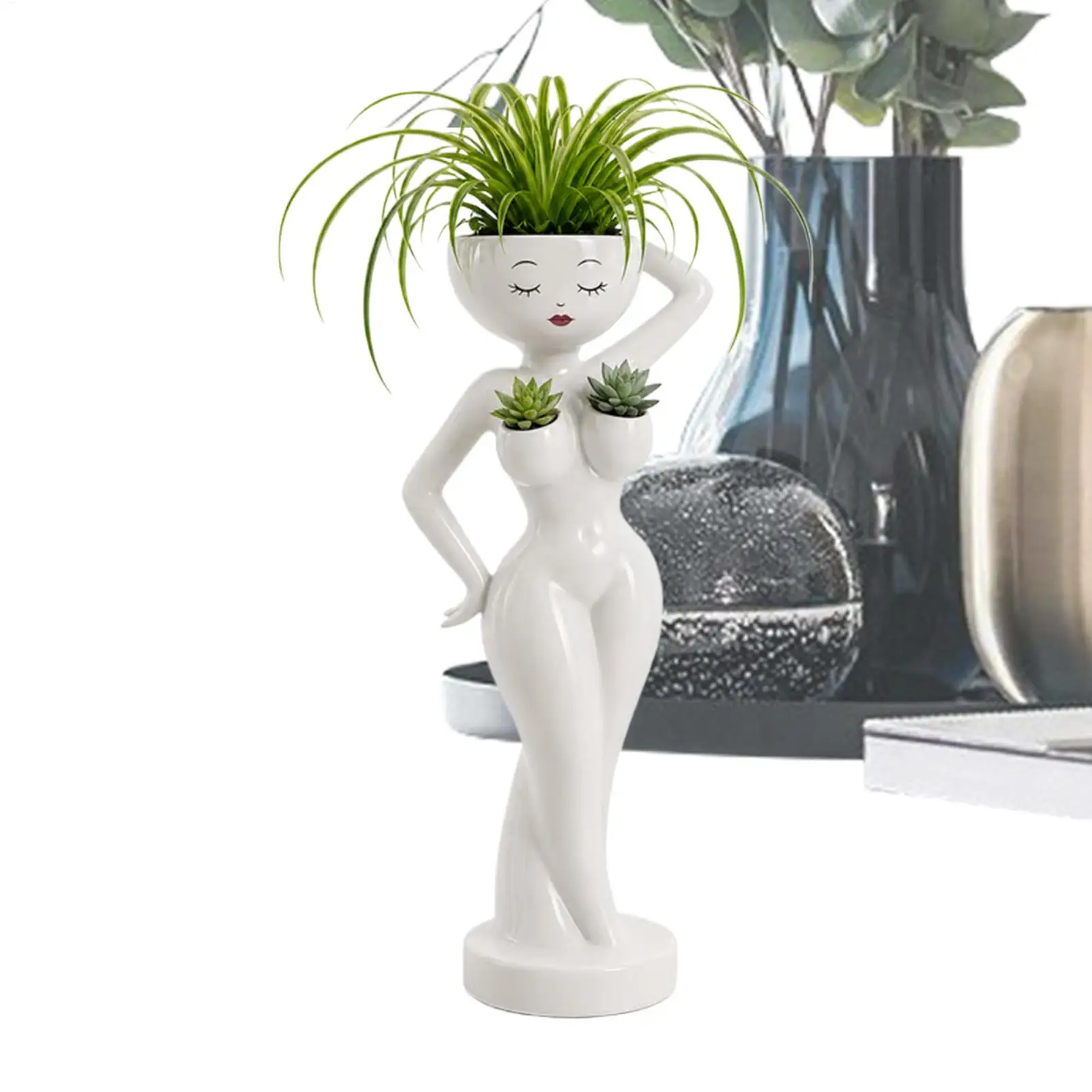 Funny Cactus Pot Mini Resin Female Body Planter Decoration Resin Flower Pots for Living Room Home Office Balcony Bedroom