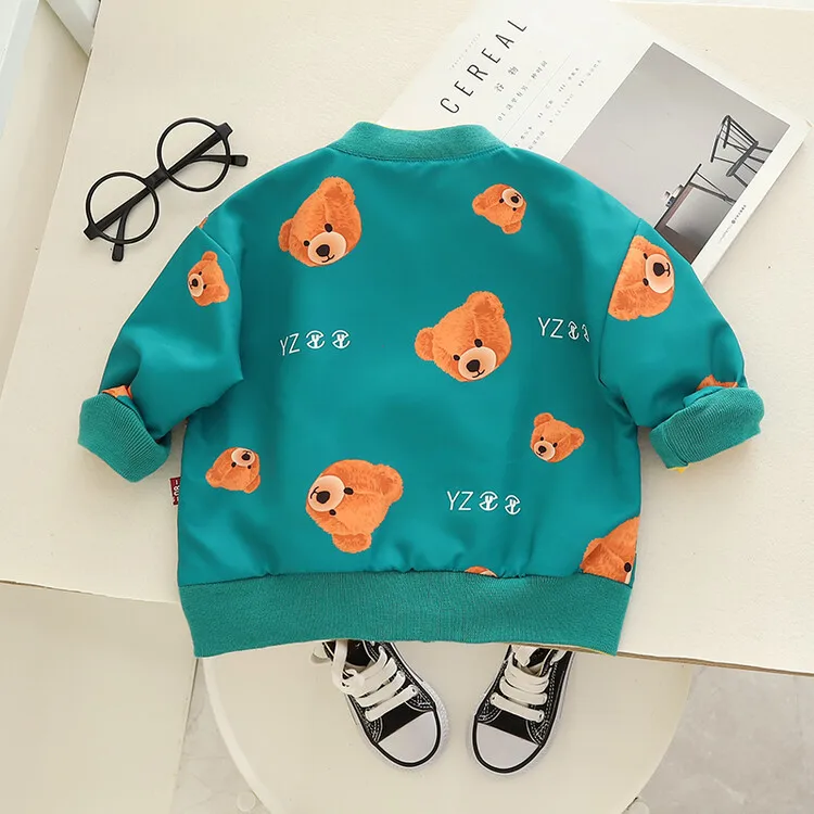 Kids Baby Boys Outerwears 2024 Spring Autumn Cartoon Bear Reversible Cotton Toddler Boys Coat Zipper Children Boys Jacket