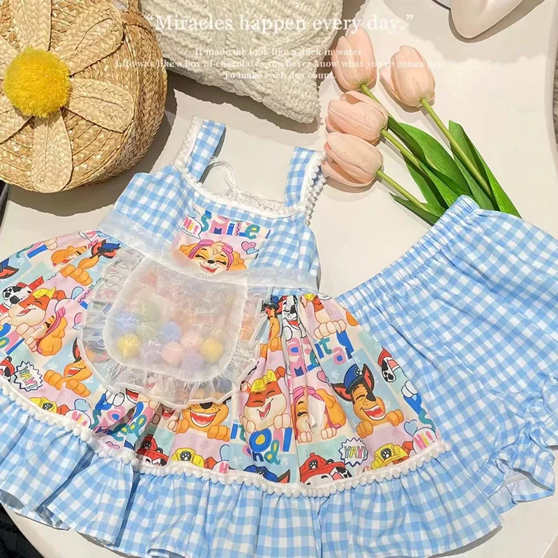 Summer New Arrivals Girls Suspender Children's Girl Treasure Blue Plaid Lolita+Shorts Tide Flower Girl Dresses for Weddings